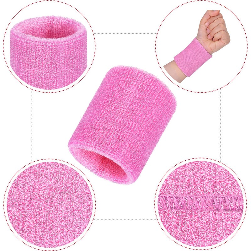 Bememo 12 Pack Sweatbands Sports Wristband Cotton Sweat Band for Men and Women, Good for Tennis, Basketball, Running, Gym, Working Out (Pink) - Image 3